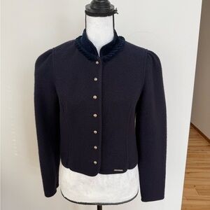 Geiger wool navy Women's Blazer/sweater with Braided Trim